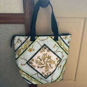 Victoria's Secret Black and Gold Patterned Tote Bag